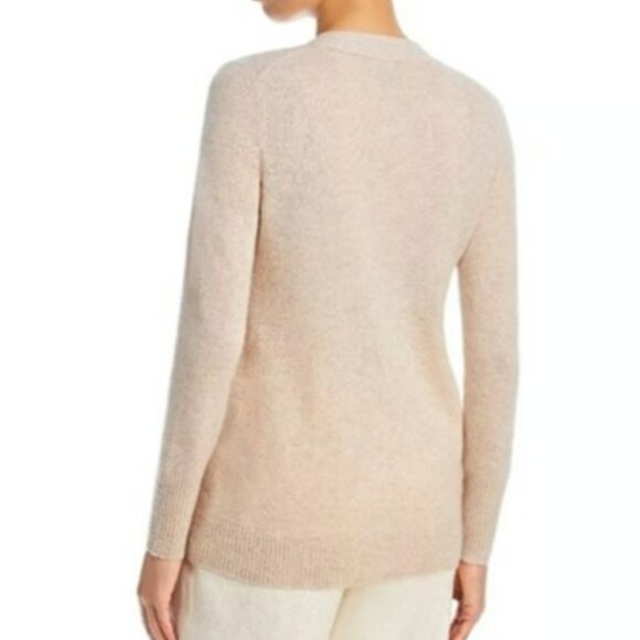 NWT C BY BLOOMINGDALE'S Cashmere Grandfather Cardigan Size XS In Heather Oatmeal - Picture 4 of 7